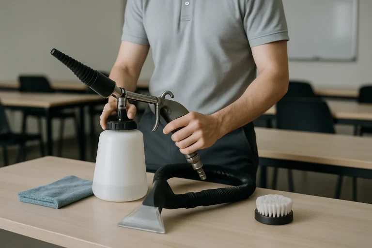 Mains utilisant des outils de nettoyage spécialisés lors d'une formation
